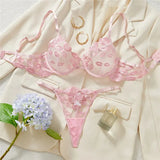 Sheer Lips Heart Embroidery Lingerie Set- Outfit