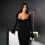Solid Long Flared Two-piece Crop Sleeve Midi Dress- Outfit