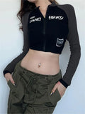 long sleeve crop top with zipper and