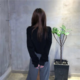 Solid Color Street Sweatshirt Casual Hoodie Cropped Top Women's O-Neck Pullover Long Sleeve Irregular Short Loose