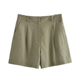 2025 Summer V-Neck Solid Color Single Breasted Vest High Waist Wide-Leg Pants Shorts Set