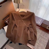 Oblique Button V-Neck Sweater Girls 2024 Spring New Design Super Good-Looking Loose Rope Knitted