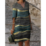 Summer Y2K Vintage V Neck Sundress Women Butterfly Print Midi Dresses Half Sleeve Casual Robe Beach Party Vestido De
