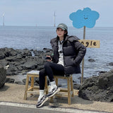 Korean Hooded Short Pink Down Cotton Jacket Coat Female 2024 Winter Fashion Versatile Warm And Thin Bread Clothes-Outfit