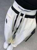 Korean Oversize 4Xl Letter Embroidery Sweatpants Women Causal High Waist Loose Trousers Chic Preppy Style Harajuku