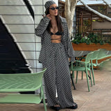Zingj New Women's Spring Premium Long Sleeve Loose Shirt Trousers Two-Piece Satin Print Suit-Outfit