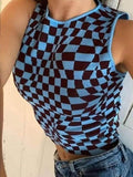 Checkered Print Crop Tank Top-Outfit