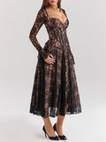 Sexy Wind Dress Women 2025 Spring New Fashion Lace Fish Bone Splicing Design Sense Long-Sleeved