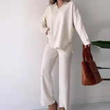 Zingj 2023 New Solid Color Fashion Lapel Loose Casual Sweater Two Sets Of Women-Outfit
