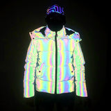 Winter Fashion Dazzle Color Reflective Cotton-Padded Clothes Women Lovely Three-Dimensional Beast Horn Rainbow Color Luminous Cotton-Padded Clothes-Outfit