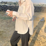 Women Solid Turn-down Sleeve Baggy Pockets Behind-slit Simple New Arrival Korean Style Elegant All-match Soft Female