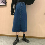 Women Retro Denim Vintage Trendy Korean Daily A-line Simple Design Womens Skirt Chic Popular Stylish Empire Girls