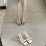 Skin Version ~ Zhou Ziran The Same French Simple Temperament Square Cool Slippers Women's Toe-Word