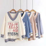 and winter 2021 new fashion wild V-neck irregular hem letter printed pullover sweater sweater