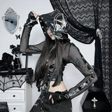 Summer New Personality Trend Blouse Women's Dark Wind Leather Printed Mesh Hoodie