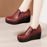 High Heel Women Shoes 2021 Women Leather Casual Shoes Breathable Fashion Waterproof Wedges Platform Shoes