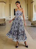 Seaside Holiday Wind Hanging Neck Dress 2025 Summer New Small Embroidery Collar Design Long Dress