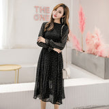 Vintage ClotheS Spring Lady Long Chiffon Dress 2023 New Korean Fashion Women Long Sleeved Polka Dot Pleated Dress 3670