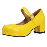 Sgesvier 2021 Spring Women Buckle Comfortable Platform Thick High Heel Pumps Fashion Sweet Dress Shoes Yellow White Red Size