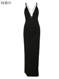 Fashion Elegant Sexy Hollow Out Bandage Backless Romantic Long Dress For Women 2022 New Slim Solid Black Maxi Dress