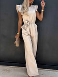 Summer Jumpsuits Women Holiday Casual Half Sleeves Bodysuit Print One Piece Outfits Wide Leg Pink Trousers Loose Long