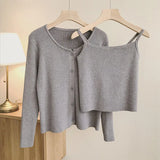 Zingj Texture Two-Piece Set Of Halter Vest Knit Cardigan Female Autumn 2024 New Women's Sweater Suit