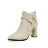 Zingj Boots Women's 2023 Autumn And Winter New Thick Heel Ankle Boots Pointed Thick Heel Belt Buckle High Heel Boots- Outfit