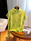 New Chinese Style Button Shirt Early Spring And Summer Green Retro Improved Jacquard Neck Short Sleeve Blouse