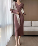 Women's Autumn Winter New Retro Temperament V-neck Sexy Backless Slim Knitted
