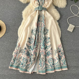 Zingj New Design Feel Lotus Leaf Edge Retro Lapel Medium-Long Style Waist Court Style Sleeveless Print Dress