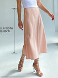 Silk Satin Skirts for Women High Waisted Skirt 2022 Women A-Line Elegant Skirts Summer Pink Midi Skirt New Korean