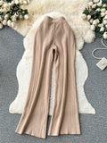Senior Casual Knit Pants High Waist Drawstring Soft Streetwear Autumn Women Solid Fashion Wide Legs Straight