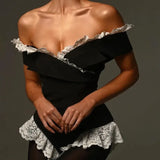 Black Lace Trim Off -Shoulder Bodysuit- Outfit