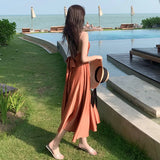 Zingj Beach Dress Seaside Sexy Backless Holiday Dress Dress Show Thin Satin Halter Dress Female