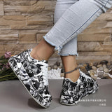 Size With Graffiti Low-Top Single Shoes Women Thick-Soled Leisure Sports Shoes