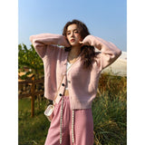 Spring Solid Cardigan for Women Slim Vneck A-straight Knitted Coat Sweet Gentle Single-breasted Korean Sweater