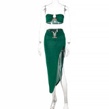 Sexy Skirt Two Piece Set For Women 2022 Spring Strapless Sleeveless Crop Top And Skirt Sets Ladies Elegant Sexy
