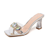 Transparent Slippers Female Crystal Slippers With Thick Heels In Summer, A New Style Of Transparent Middle Heel With Diamond Outside Wearing Sandals Fairy