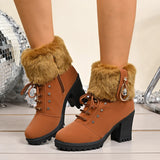 New Large Plus Velvet Warm Women's Shoes Round Head Thick Heel Short Barrel Over The Side Of The Zip