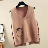 women's new Korean style sleeveless V-neck knitted waistcoat loose pocket color-blocking pullover