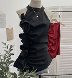 Spicy Design Sleeveless Leaves Three-Dimensional Flower Blouse Atmosphere Slimming Waist