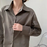 Gray Spring Summer Shirt New Long Sleeve All-match Blouse Coat Women Loose Casual Fashion Solid Shirts Ladies