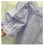 Embroidery Lace Blouse Women Tops Summer Cutout Vintage French Square collar Causal White Shirt Women