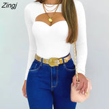 Autumn Women Sexy Solid Cutout Front Long Sleeve Skinny Corset Tight Top Womens Blouse Sexy Fashion Ladies Tops 2023