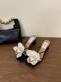 The Summer Of 2024, Detachable Flowers, Toe-Pinned Roman Sandals, Holiday Slippers, Thick Heels And Two High-Heeled Women's