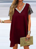 New Women Commute Pullover Dresses 2022 Summer V Neck Patchwork Sleeveless Dress Female Sexy Back Cardigan Dresses