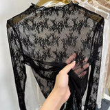Zingj Soft Does Not Tie High Quality Small Flowers Inside The Gauze Jacket Female Summer Slim Wood Ear Perspective Lace Bottom Upper