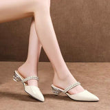 The Tide Wear Soft Leather Half Slippers Women 2025 Summer New Thick And Pointed Women's Cold Slippers Women