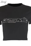 Fashion Letter Printed Short Sleeve Vintage Crop Top 2023 Summer Women Sexy Skinny T Shirt Female Streetwear Tee