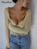 2022 Long Sleeve Crop Top See Through Brown Y2K Beach Casual 90s Sexy T Shirts Women Black Bandage Summer Tee